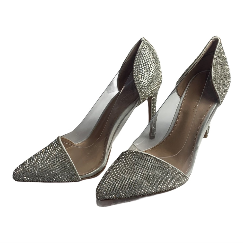 BCBG Womens Lania Silver Rhinestones Clear Heels shoes Pumps Sparkle